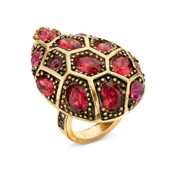 NWT 7 Charming Sisters Wonderfully Witty Antique Gold Pink Crystal Cocktail Ring - Picture 1 of 9